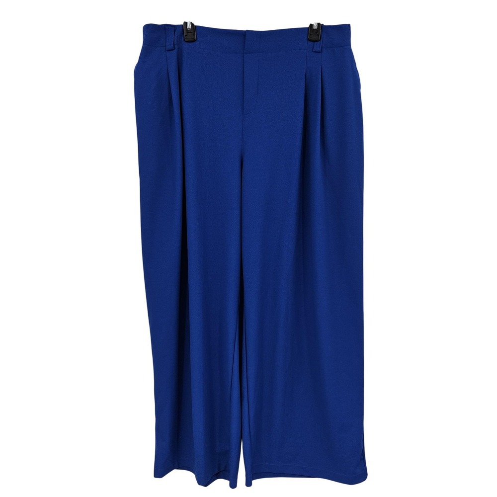 Halara Pants Women 1X Blue Wide‎ Leg Pull On Elastic Waist Dress Trousers Trendy